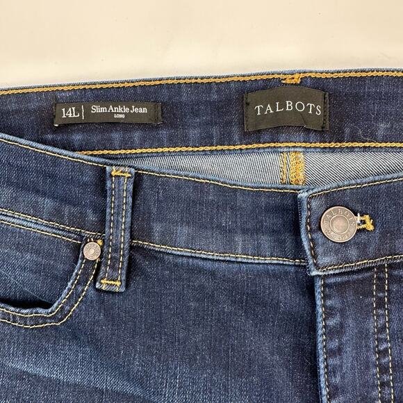 Talbots Slim Ankle Dark Wash Jeans Womens 14L Blue Denim Mid Rise Cotton Blend - Picture 7 of 9
